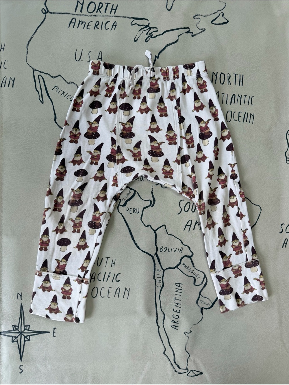 kate quinn panda pants with Brown and Red Gnome Print